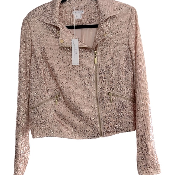 NWT Venus Blush Pink Sequin with Gold Hardware Zip Jacket - Picture 5 of 10